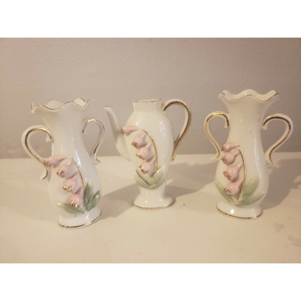 3 Vintage  UCAGCO BUD VASE with Lily of the Valley Flowers (circa 1946-1956)